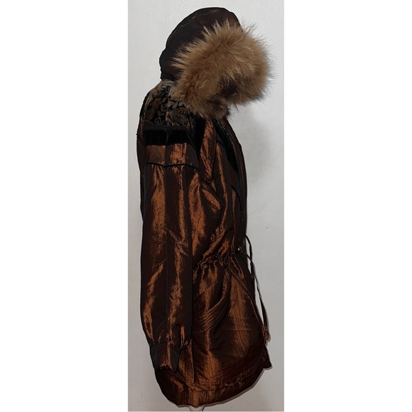 Vintage Metallic Bronze Coat w/ Raccoon Fur Hood - Picture 2 of 15